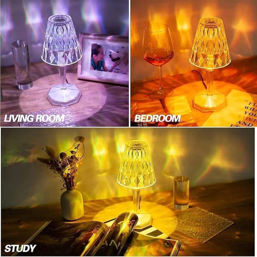 Rechargeable LED Table Lamp with Crystal Design