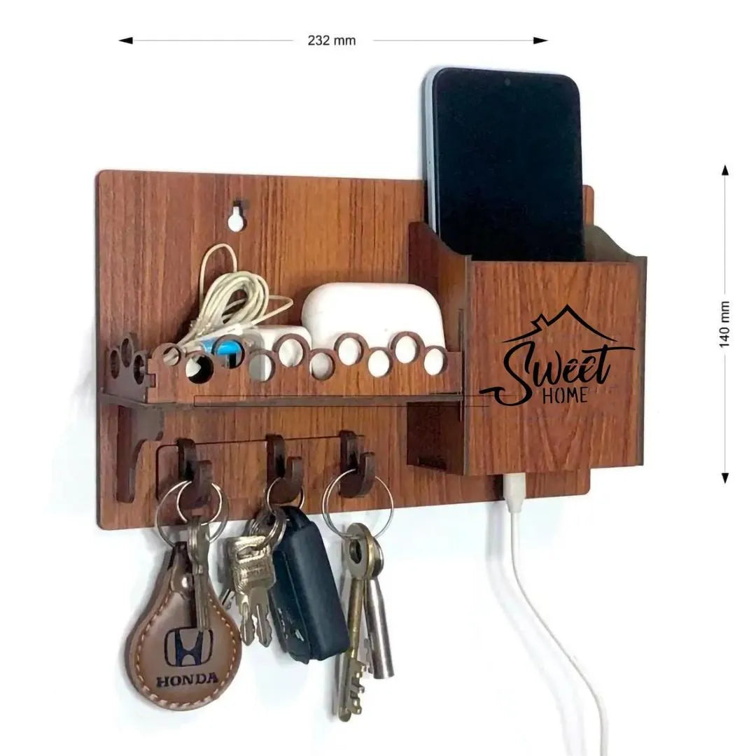 "Sweet Home Wall Phone & Key Holder Brown MDF "