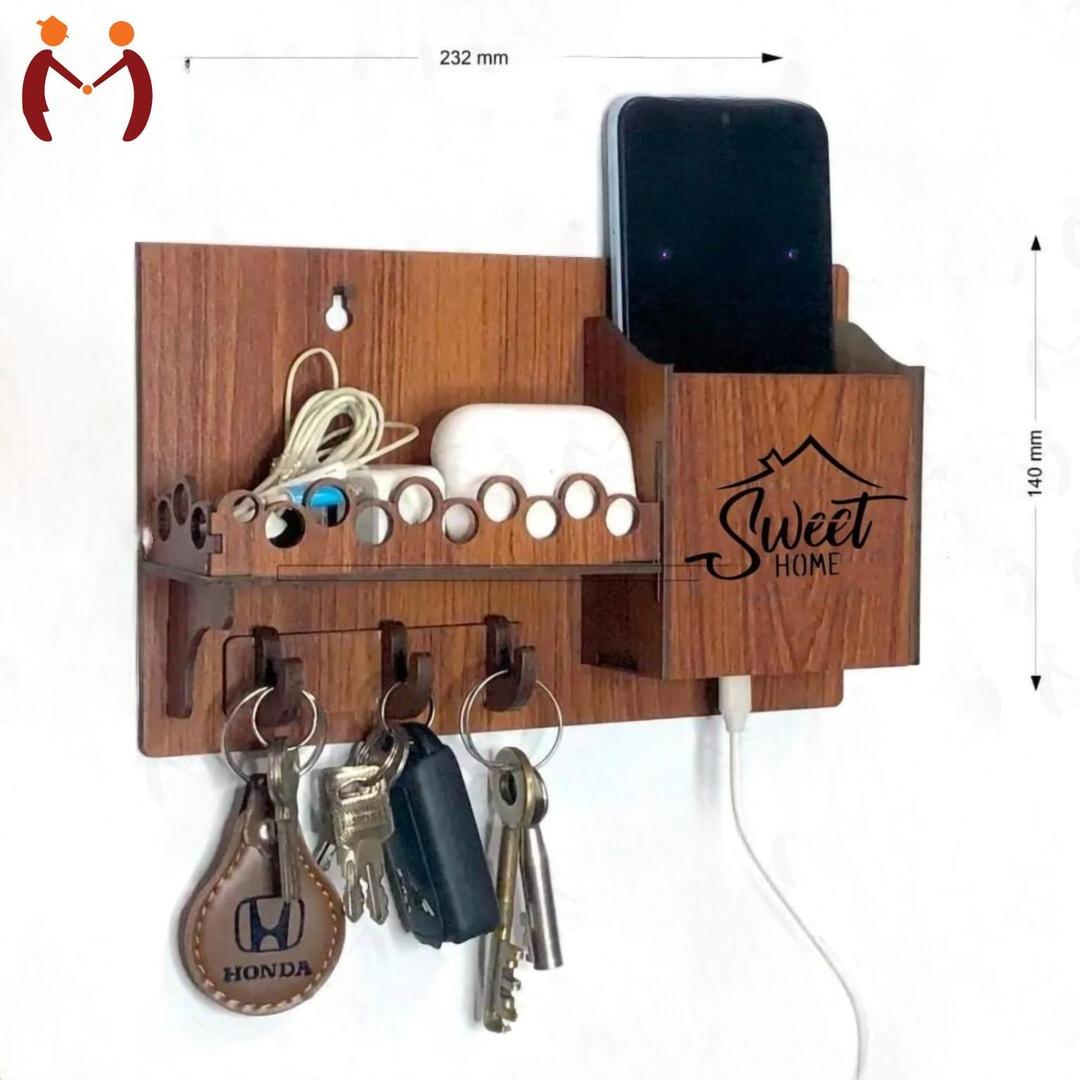 "Sweet Home Wall Phone & Key Holder Brown MDF "