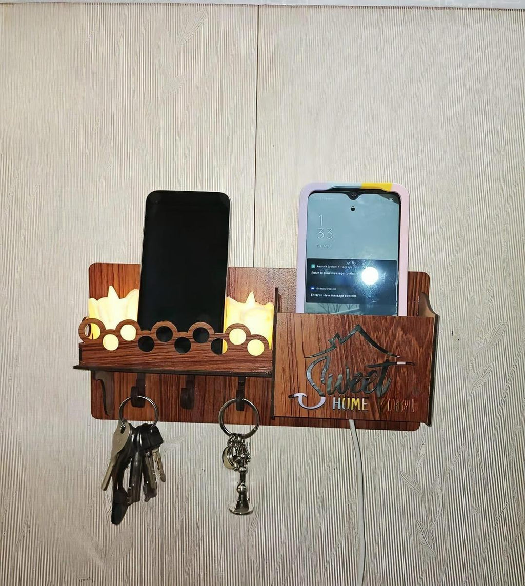 "Sweet Home Wall Phone & Key Holder Brown MDF "