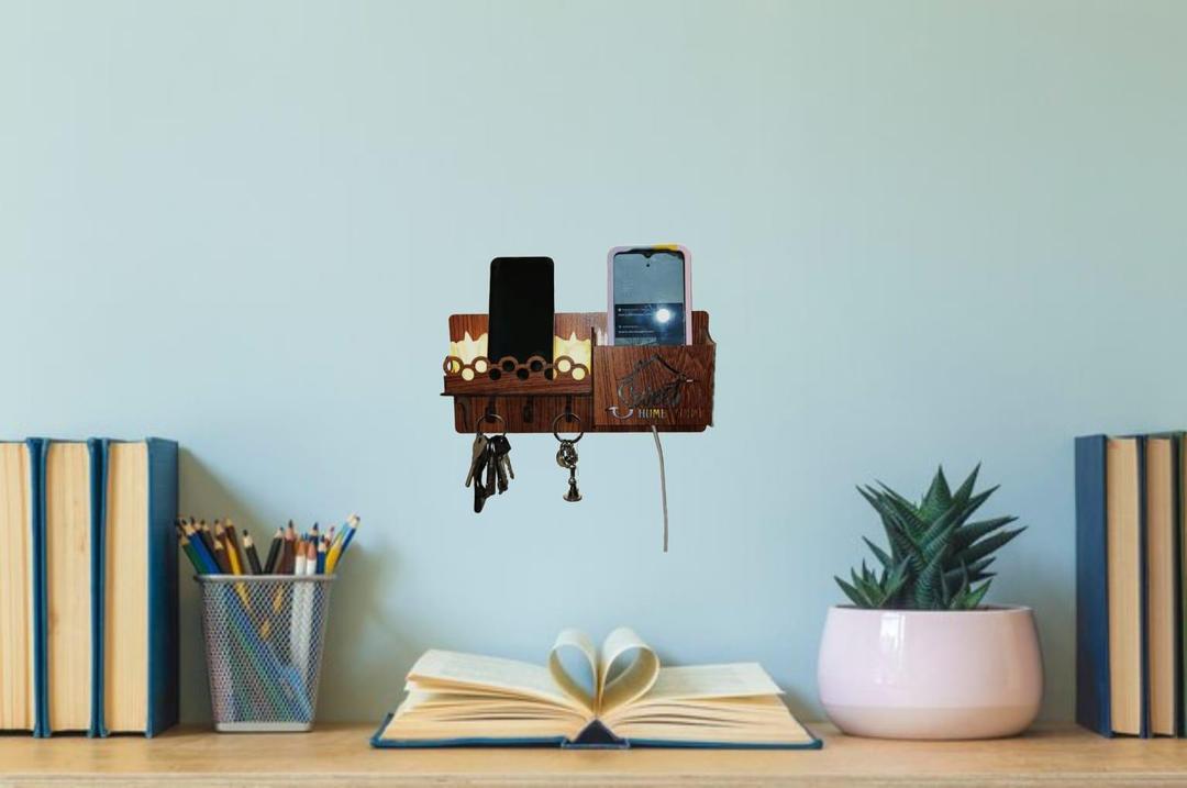 "Sweet Home Wall Phone & Key Holder Brown MDF "