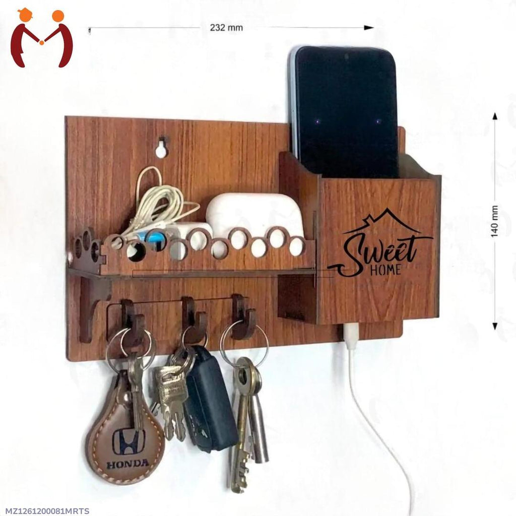 "Sweet Home Wall Phone & Key Holder Brown MDF "