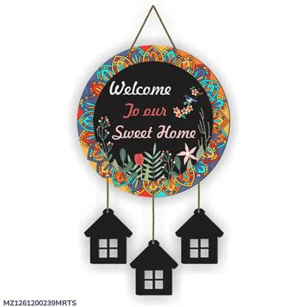"Welcome Home Wall Hanging with 3D House Charms, Black Mandala Floral Art, 28"" Height "