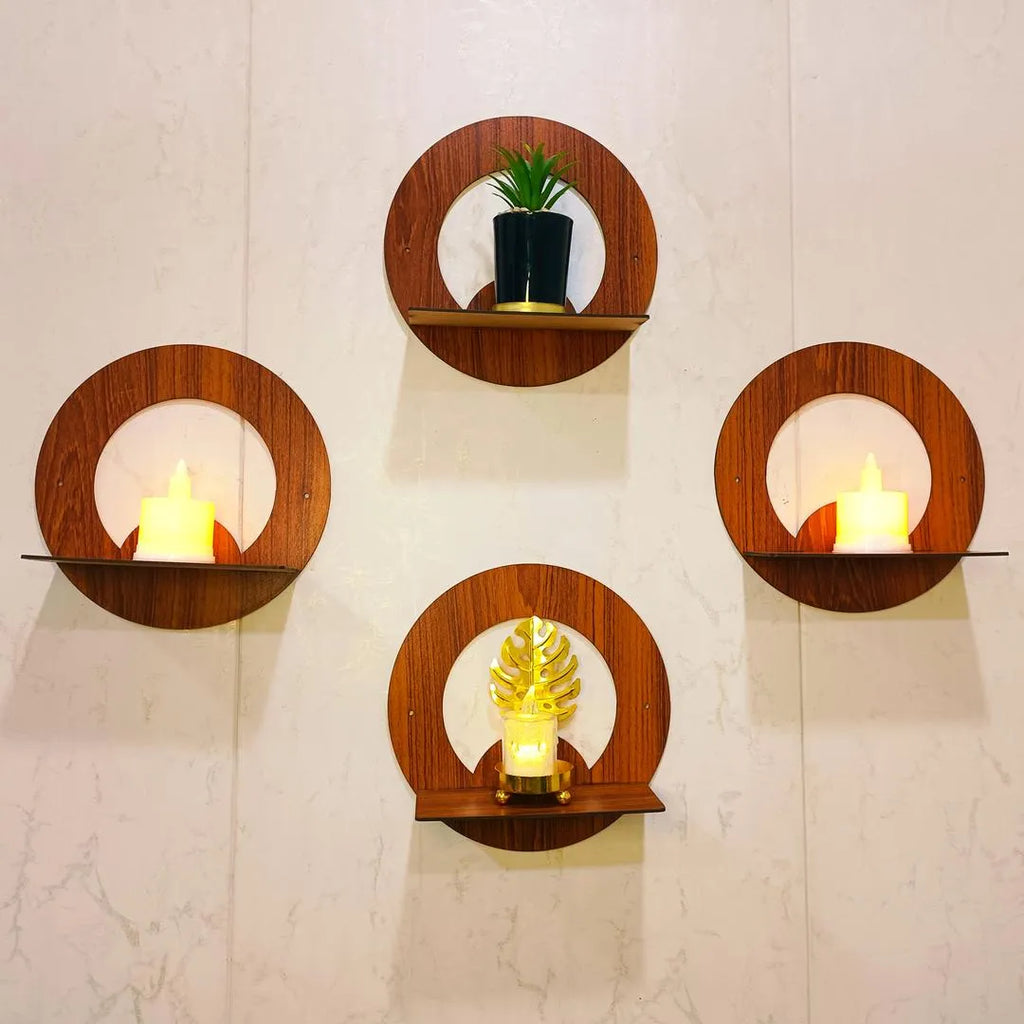 Modern Wooden Wall Shelves Set of 4 Brown 8x8