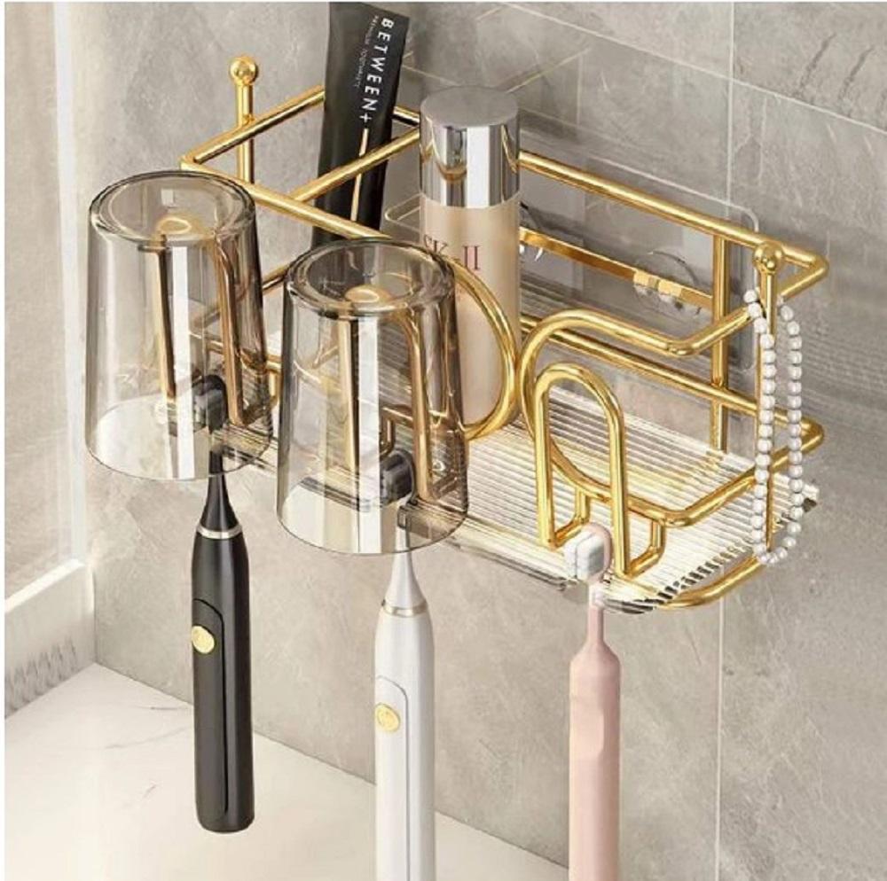 "Golden Wall Mounted Toothbrush Holder Rack for Bathroom "
