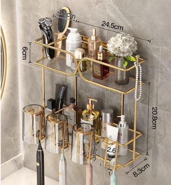 "Golden Wall Mounted Toothbrush Holder Rack for Bathroom "