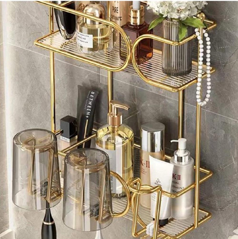 "Golden Wall Mounted Toothbrush Holder Rack for Bathroom "