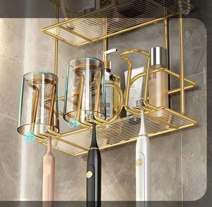 "Golden Wall Mounted Toothbrush Holder Rack for Bathroom "