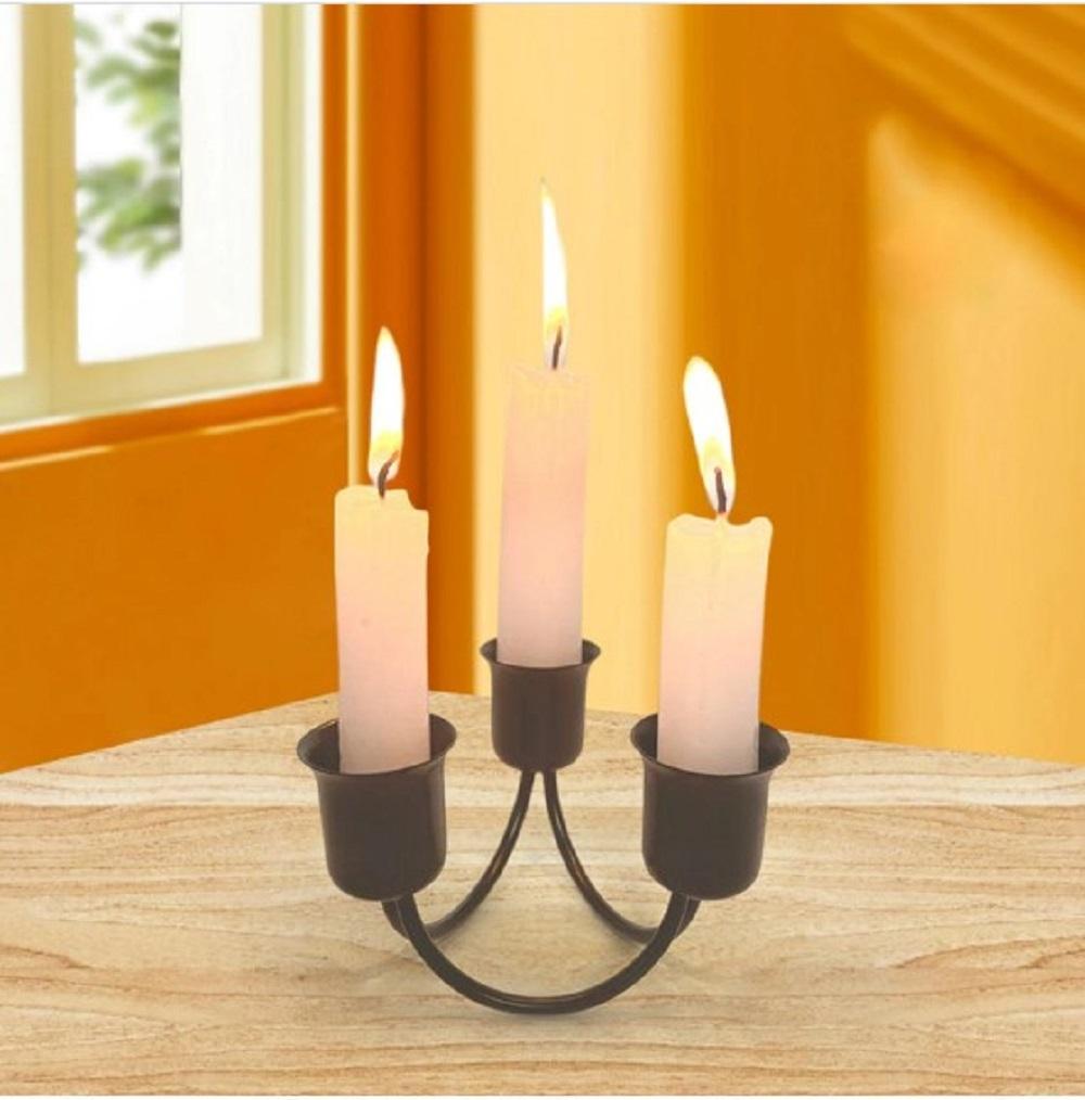 "Black 3-Arm Candle Stand with Golden Finish "