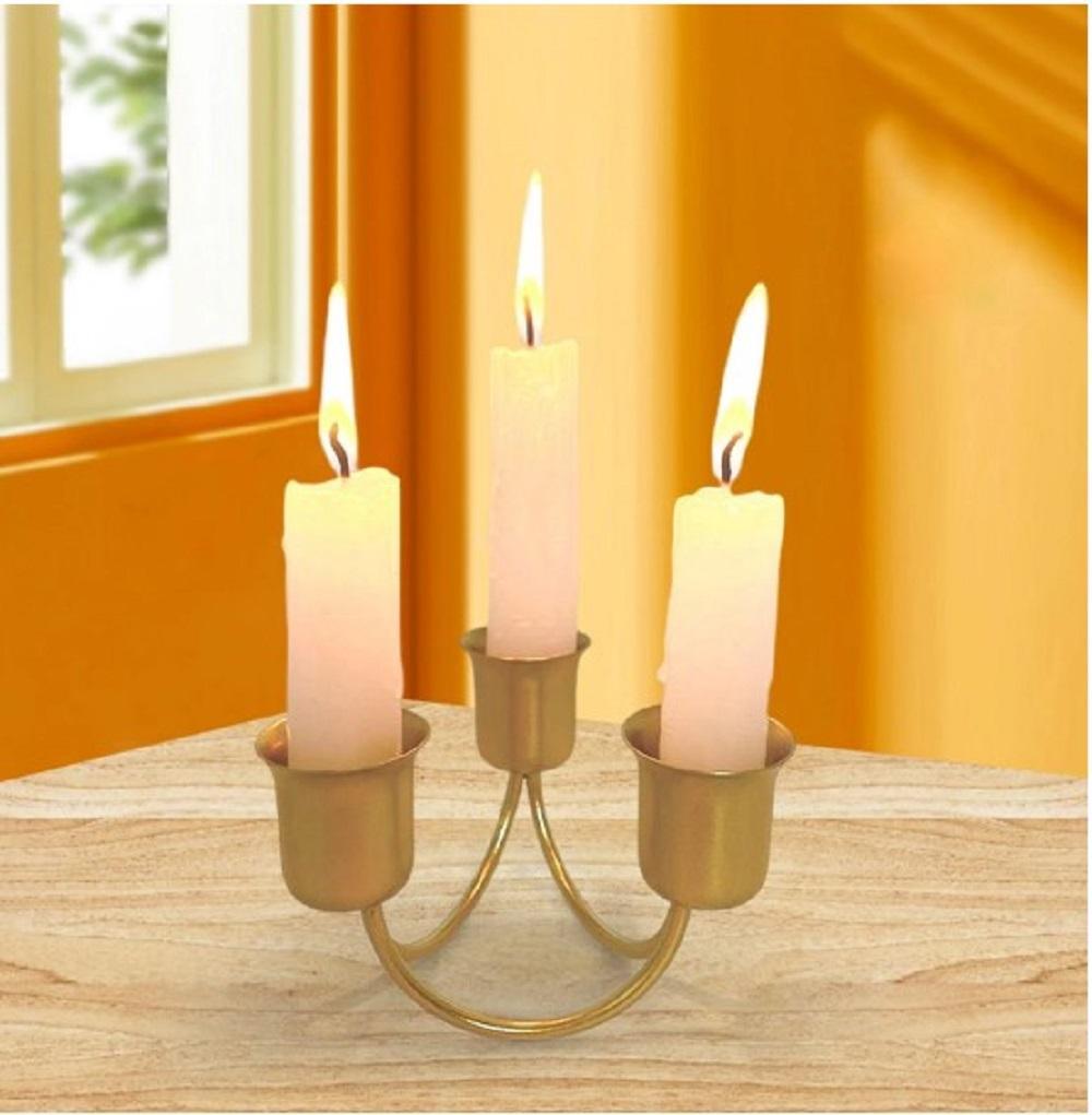 "Black 3-Arm Candle Stand with Golden Finish "