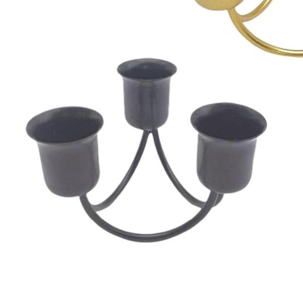 "Black 3-Arm Candle Stand with Golden Finish "