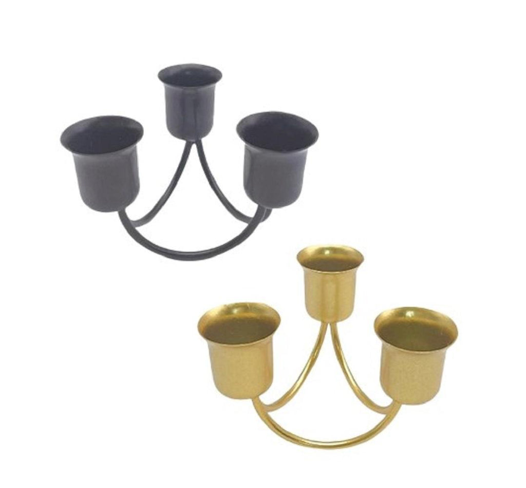 "Black 3-Arm Candle Stand with Golden Finish "
