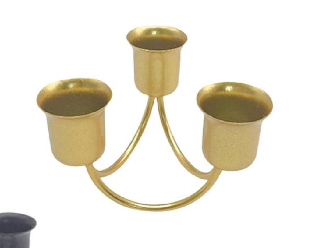 "Black 3-Arm Candle Stand with Golden Finish "