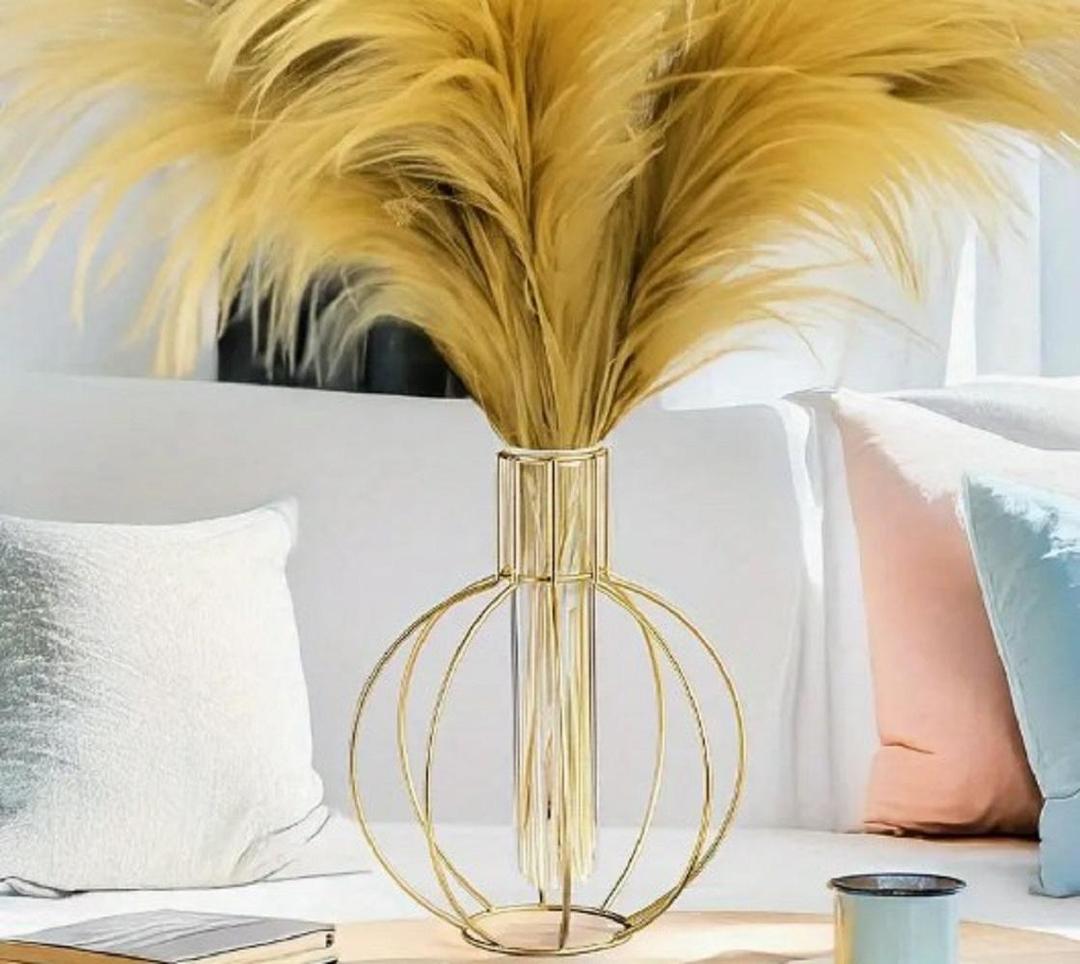 Golden Geometric Iron Vase for Home Décor
