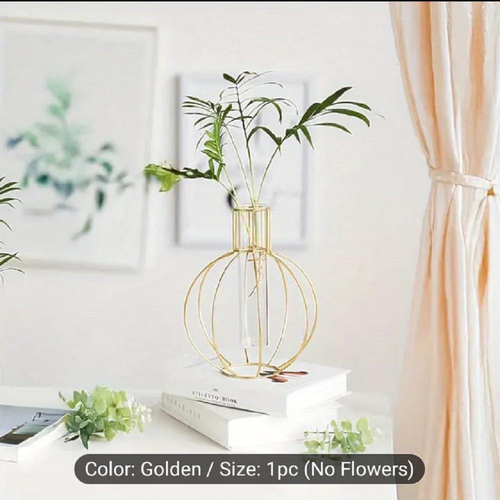 Golden Geometric Iron Vase for Home Décor