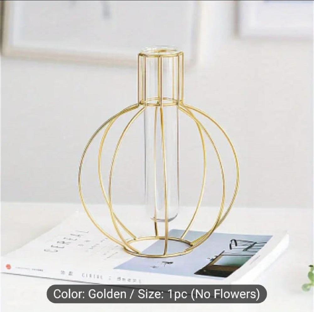 Golden Geometric Iron Vase for Home Décor