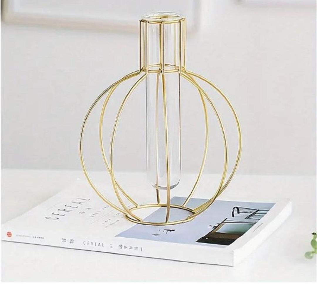 Golden Geometric Iron Vase for Home Décor