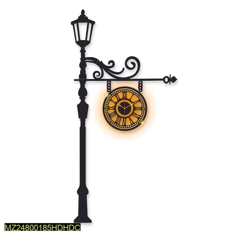 Vintage Street Lamp Wall Clock 48x12 Inch Warm Backlight